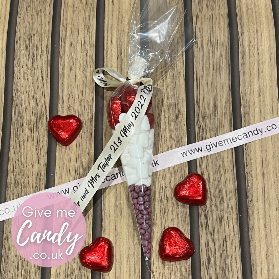 Wedding sweet cones with personalised ribbon x 20